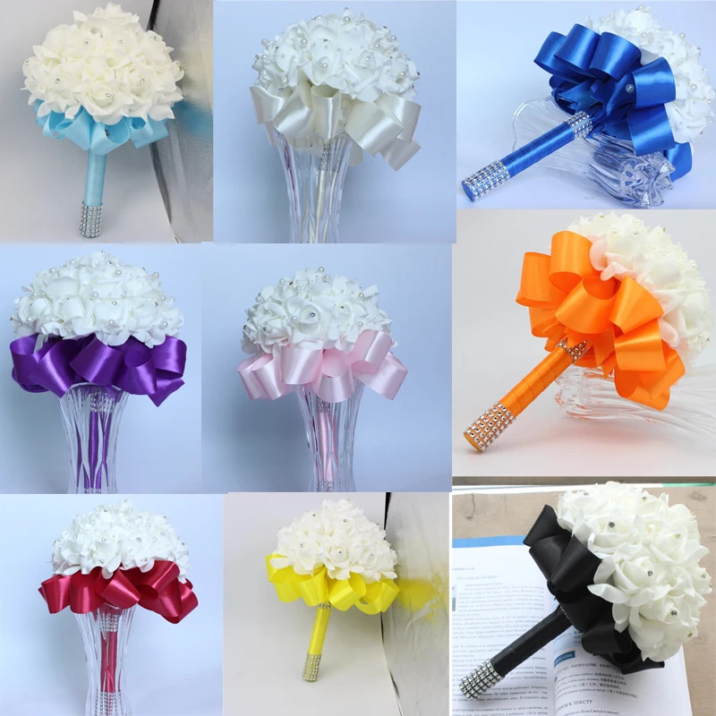 

15 Colour Handmade Luxuriou Fashion Wedding bouquet Bridal Bouquet Bridesmaid Pearls Silk Flower Crystal Home Party Decorations