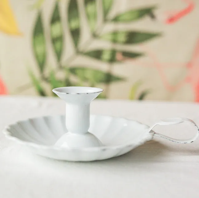 

Vintage Enamel Candle Holder Home Decoration White 16*8CM
