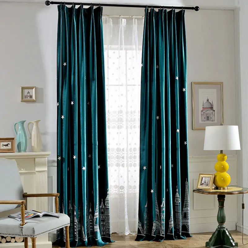 Stars Luxury Velvet Blackout Curtains For Living Room Moon Kids