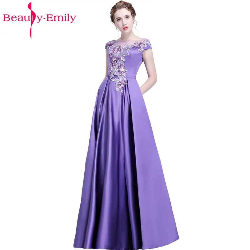 Beauty Emily New Banquet Purple Long Evening Dresses 2019 Lace Formal Robe De Soiree Occasion Party Prom Dresses Satin