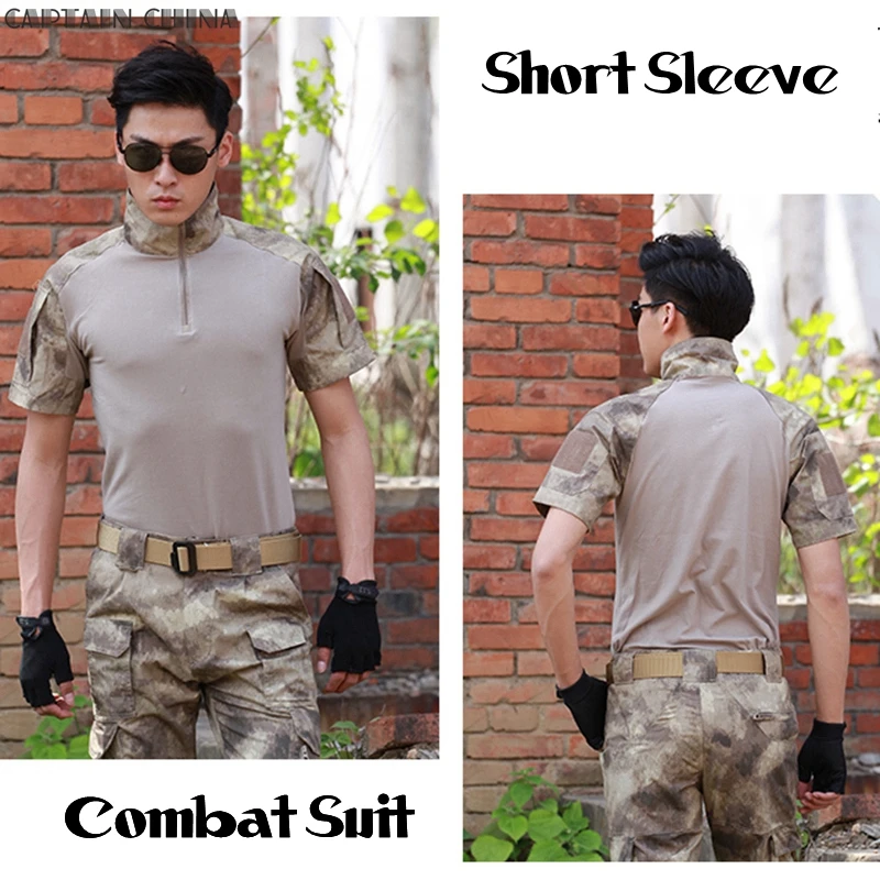 

Summer Tactical Camouflage Army Combat Suit Men Typhone Military Uniform Short Sleeve Militar Airsoft Paintball Uniform Set