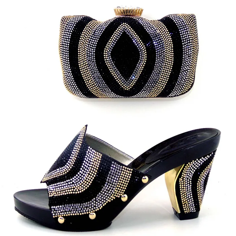 

New Arrival Black Color Italian Shoe with Matching Bag/Shoes and Bag for Wedding African Women Shoes and Bag To Match TH16-61