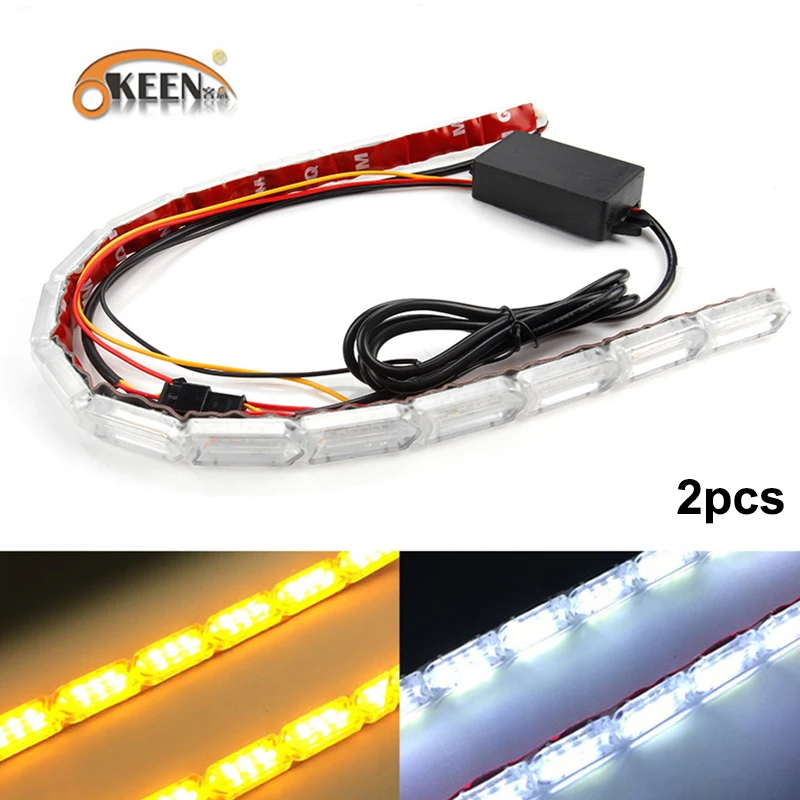 OKEEN 2pcs Waterproof Flexible LED Strips Lights White DRL Daytime Running Light of Sequential Flow Style Switchback Headlight OKEEN 2pcs Waterproof Flexible LED Strips Lights White DRL Daytime Running Light of Sequential Flow Style Switchback Headlight