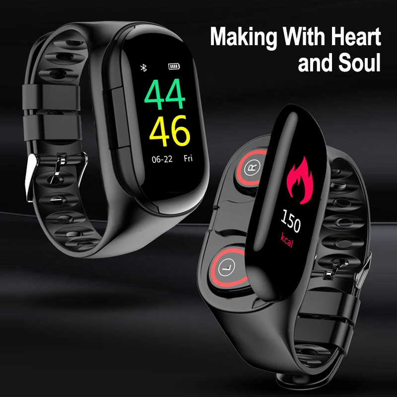 Новейшие Смарт-часы с Bluetooth наушником Монитор артериального давления смарт-браслет длительное время ожидания спортивные часы для мужчин