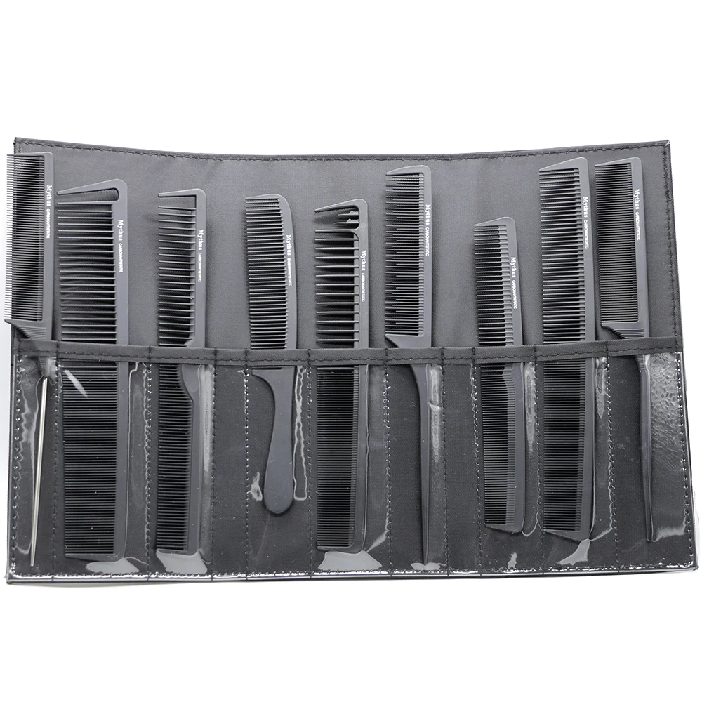

Professional Hairdressing Comb 9 PCS With Bag, Carbon Hair Cutting Comb For Hair styling Pack With Wallet 9 Different Designs