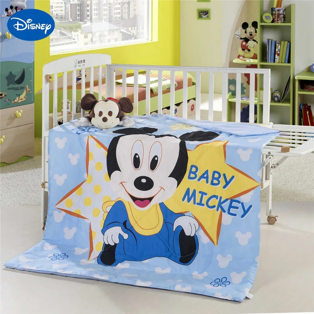 

Mickey Mouse Cot Crib Quilt Comforters Disney Bedding Cotton Wowen 120*150CM Baby Boys Bed Decor Blue Color Summer Season Soft