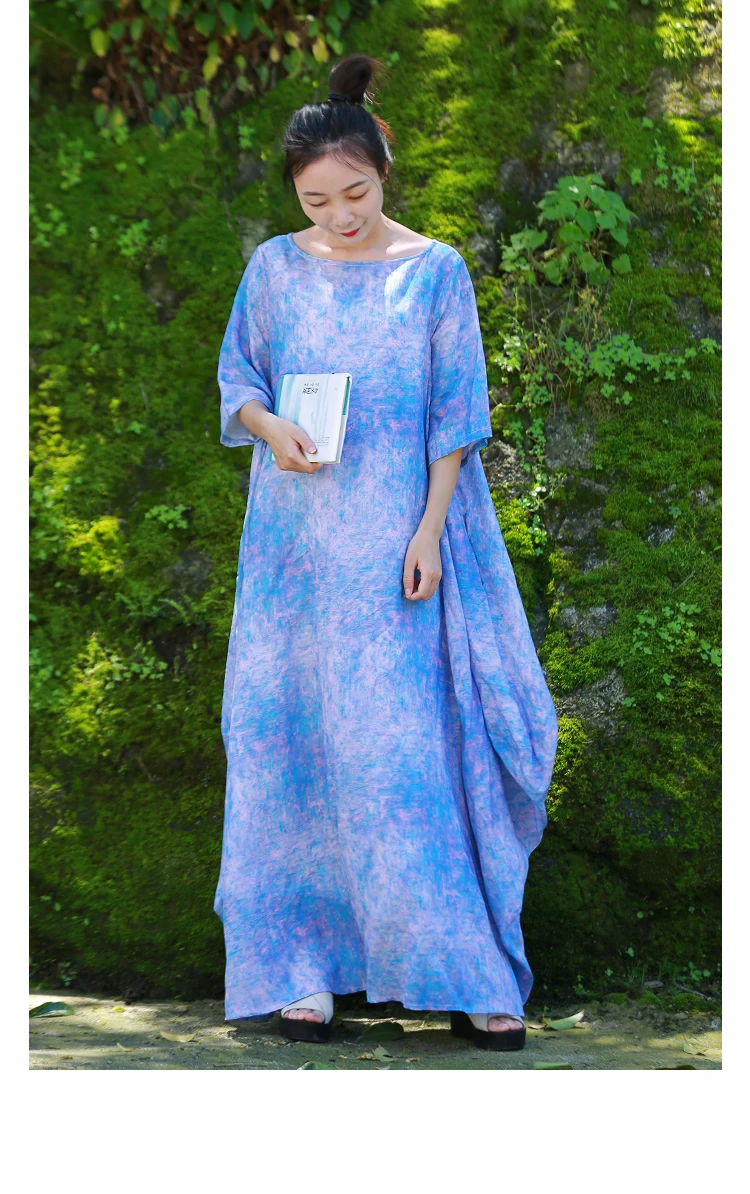 LZJN Women Elegant Maxi Dress Short Sleeve Loose Kaftan Dresses O Neck Summer Female Clothes Casual Vestidos Plus Size (5)