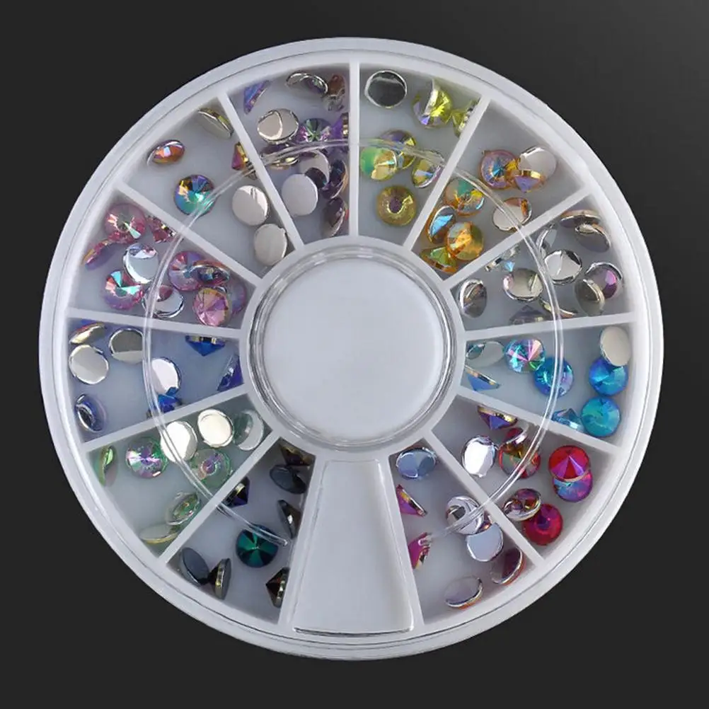 

12 Colors 4mm Colorful Sharp Crystal 3D Nail Rhinestone Wheel 1 Wheel Shiny Glitter Nail Art Tips Decoration Tools