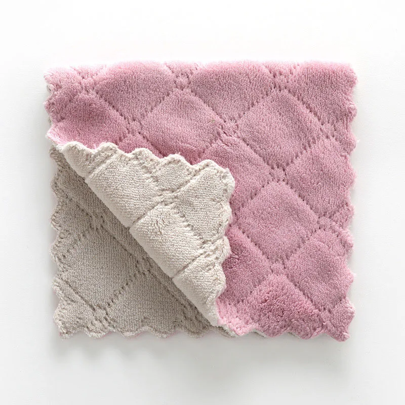Двухслойный махровые полотенца для Кухня кухонное полотенце из микрофибры очистки ткань для мытья автомобиля для уборки пыли Инструменты Горячие полезный гаджет - Цвет: pink-Gray 28x17cm
