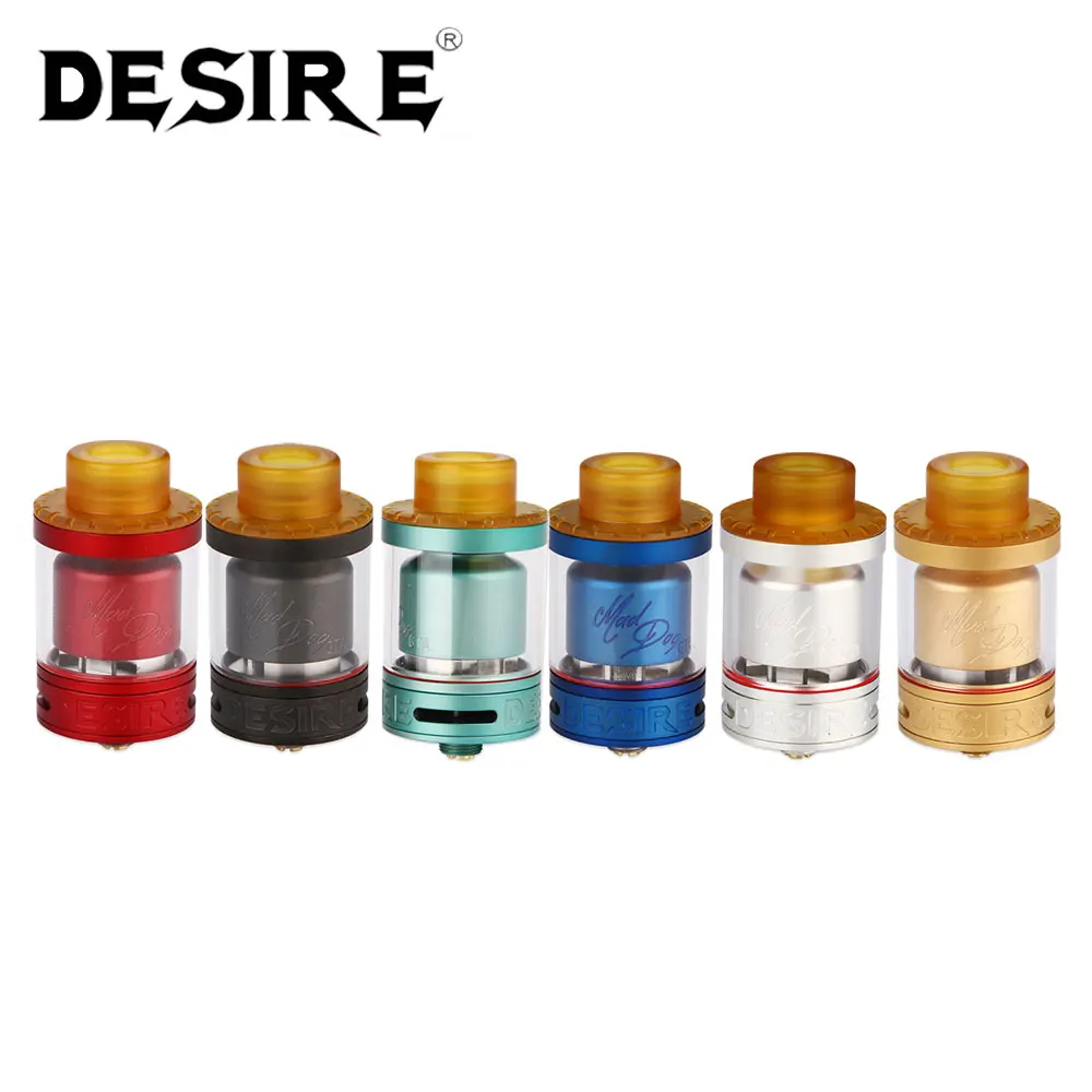 

Original Desire Mad Dog GTA 3.5ml Capacity 25mm Diameter Mad Dog GTA Tank Atomizer PEI Drip Tip Top Filling 3D Air Inlet E-cig