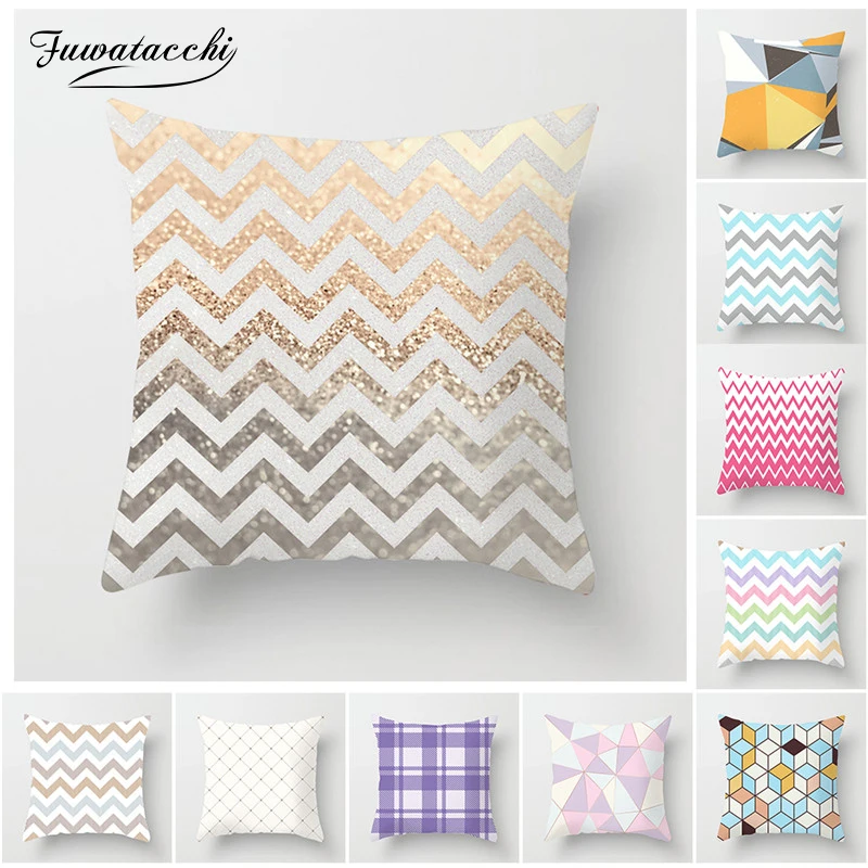 

Fuwatacchi Geometric Cushion Cover Cross Colorful Stripe Diamond Home Bedroom Sofa Decor Polyester Peach Skin Pillow Case