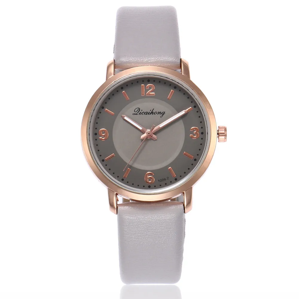 

Fashion Lady Leather Watch #1009-2 Simple Arabic Digital Scale Pink Alloy Dial Casual Wrist Accessories Watch 2019 relogio a65