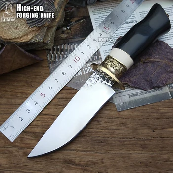 

LCM66 Forged Tactical Small Fixed Knives,Copper head+solid wood handle Survival Knife,Camping Rescue Knife.Portable knife tool