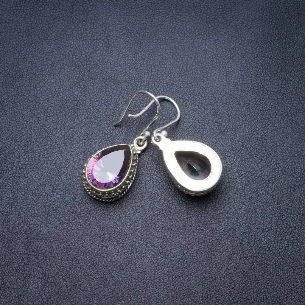 

Natural Mystical Topaz Handmade Unique 925 Sterling Silver Earrings 1.25" Y3273