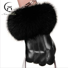 Leather Gloves Women Genuine Winter New Arrivals Female Leather Warm Thick Real Rabbit Fur Gloves Mittens Fashion Full Finger