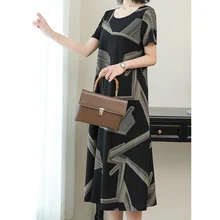 2019 Women's Summer Dress O-Neck Short Sleeve Geometric Print Dress Ladies Casual Vacation Beach Dresses allover geometric print dress
