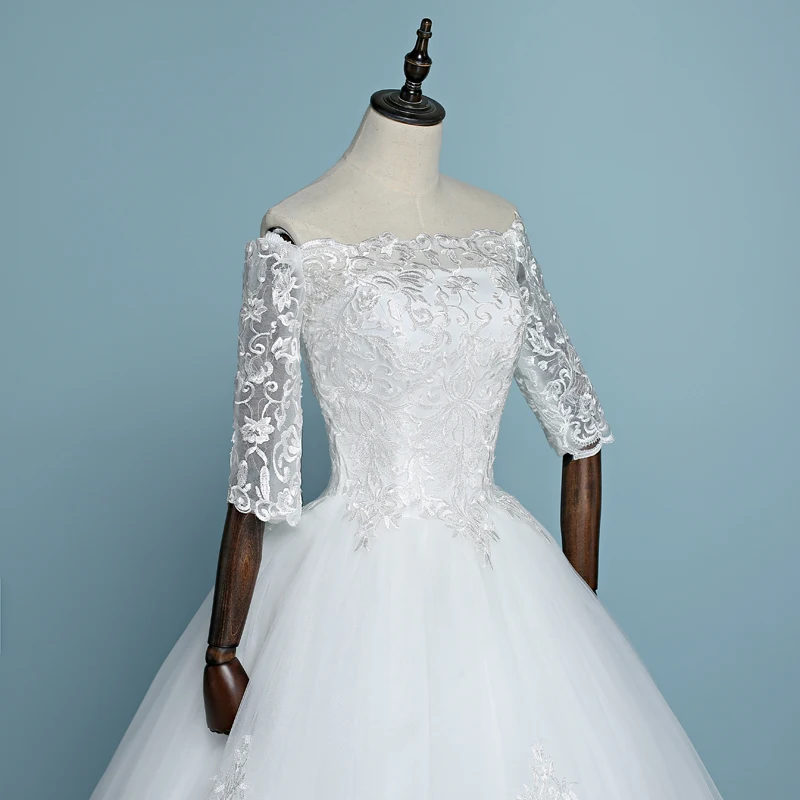 New Arrival Engerla Half Sleeve Lace Wedding Dress Boat Neck Bride Gown Lace Up Ball Gown Princess Simple Wedding Frock