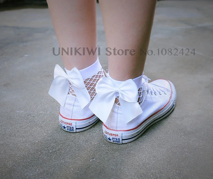 knee socks Chic Streetwear Women's Harajuku Black Breathable Bow knot Fishnet Socks.Sexy Hollow out Mesh Nets Socks Ladies Girl's Bow Sox walking socks womens