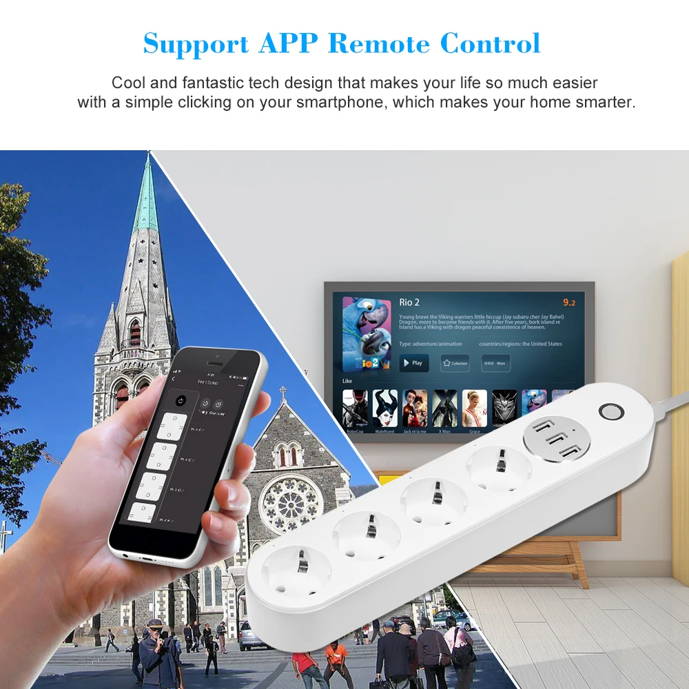 WiFi умная розетка с питанием голосовое управление мульти штекер таймер полоса