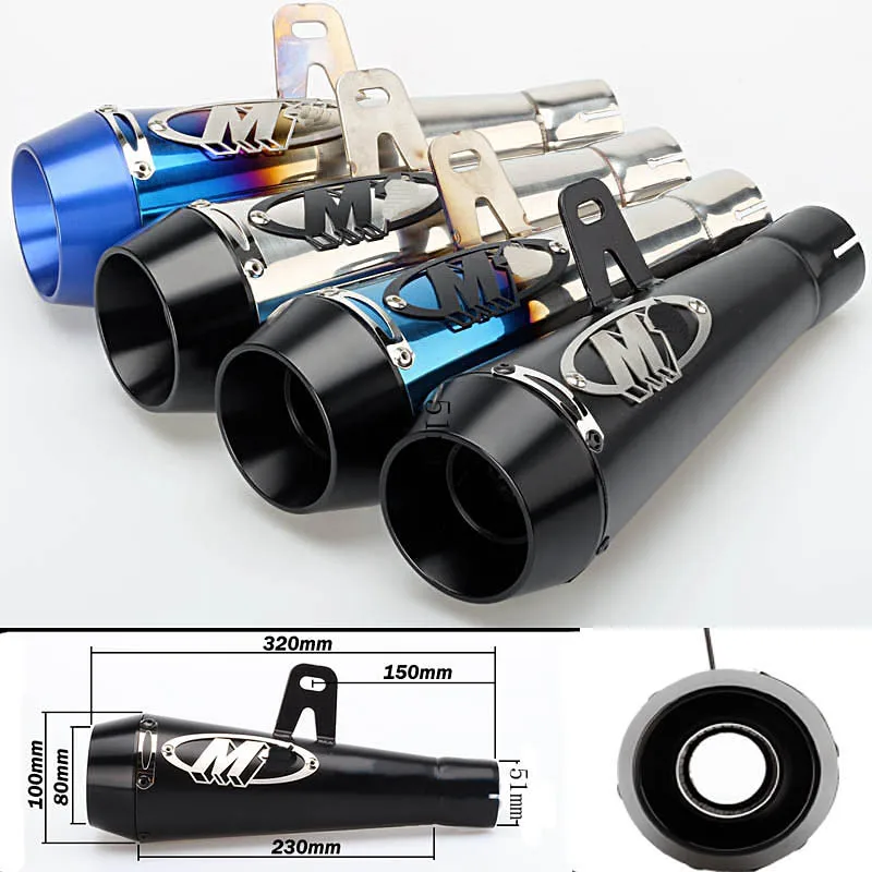 Tuyau D/éChappement De Moto/ pour Tuyaux D/éChappement de 51 mm 18.5 Convient pour La Modification de Motos et VTT Tels Que Yamaha//Suzuki//Honda,Blacks 2de Diam/èTre