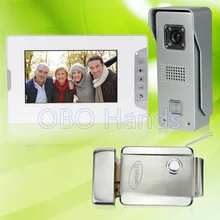 7 ”ató con alambre el teléfono video de la puerta sistema de intercomunicación del timbre kit set con monitor al aire libre cámara de INFRARROJOS + blanco + bloqueo de control eléctrico
