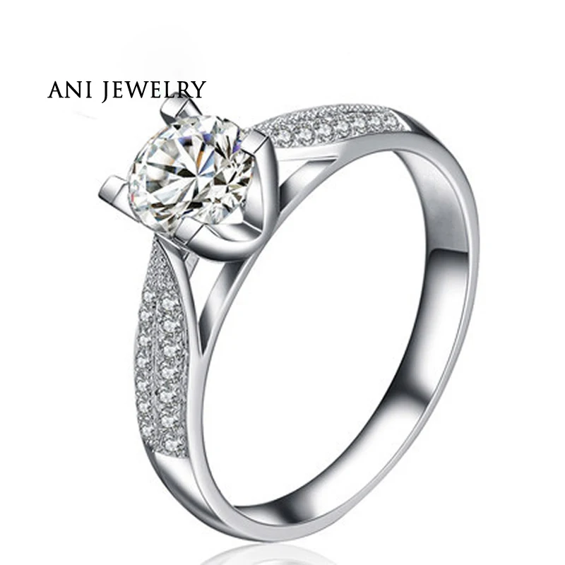 

ANI 18K White Gold (AU750) Wedding Rings 0.7 CT Certified I-J/SI Round Cut Diamond Aneis Feminino Women Valentines Jewelry Ring