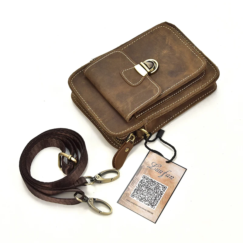 

Male Fashion Leather Multifunction Travel Cross-body Messenger Bag Design 6" Phone Pouch Cigarette Case Waist Belt Bag Men