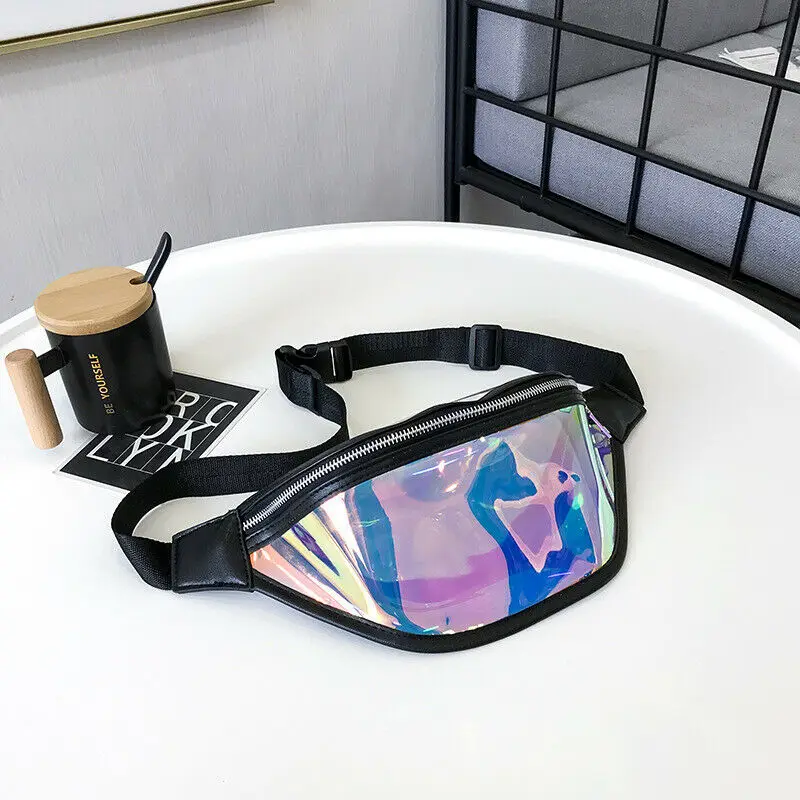 Женская Лазерная Светоотражающая поясная сумка нагрудная сумка кошелек для бега нейлоновая карманная сумка - Цвет: Черный