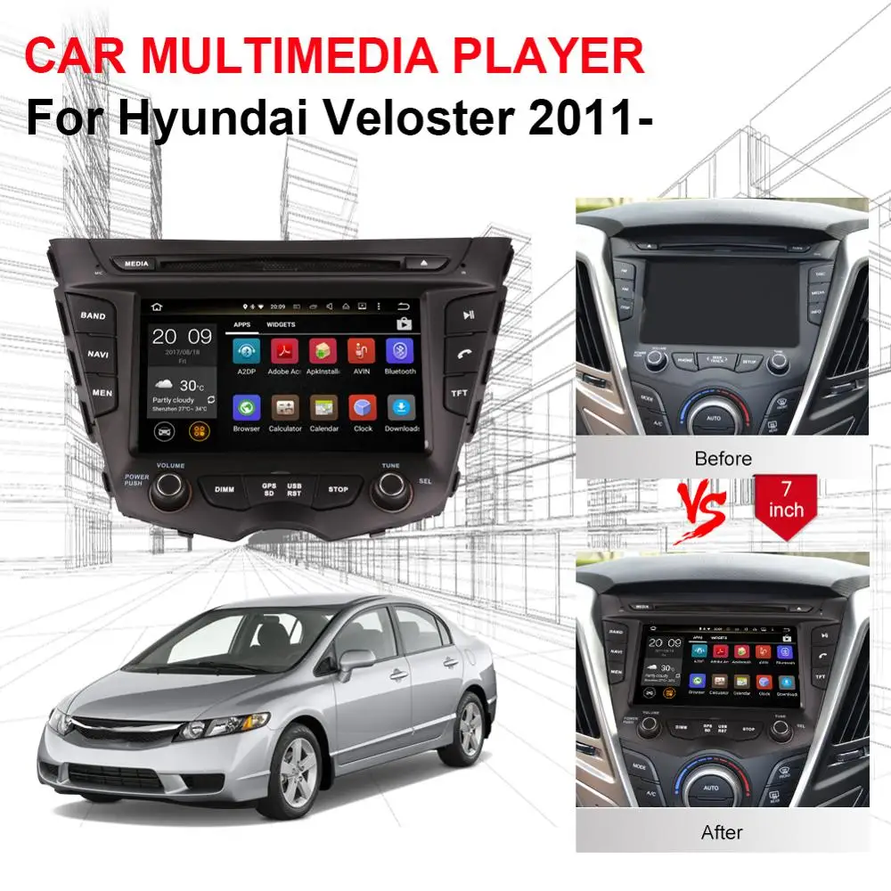 Excellent Android 7.1/8.0 Octa Core 4GB RAM Car DVD Player GPS Navigation Head Unit For Hyundai Veloster 2011- Radio Stereo Multimedia 2 Excellent Android 7.1/8.0 Octa Core 4GB RAM Car DVD Player GPS Navigation Head Unit For Hyundai Veloster 2011- Radio Stereo Multimedia 2