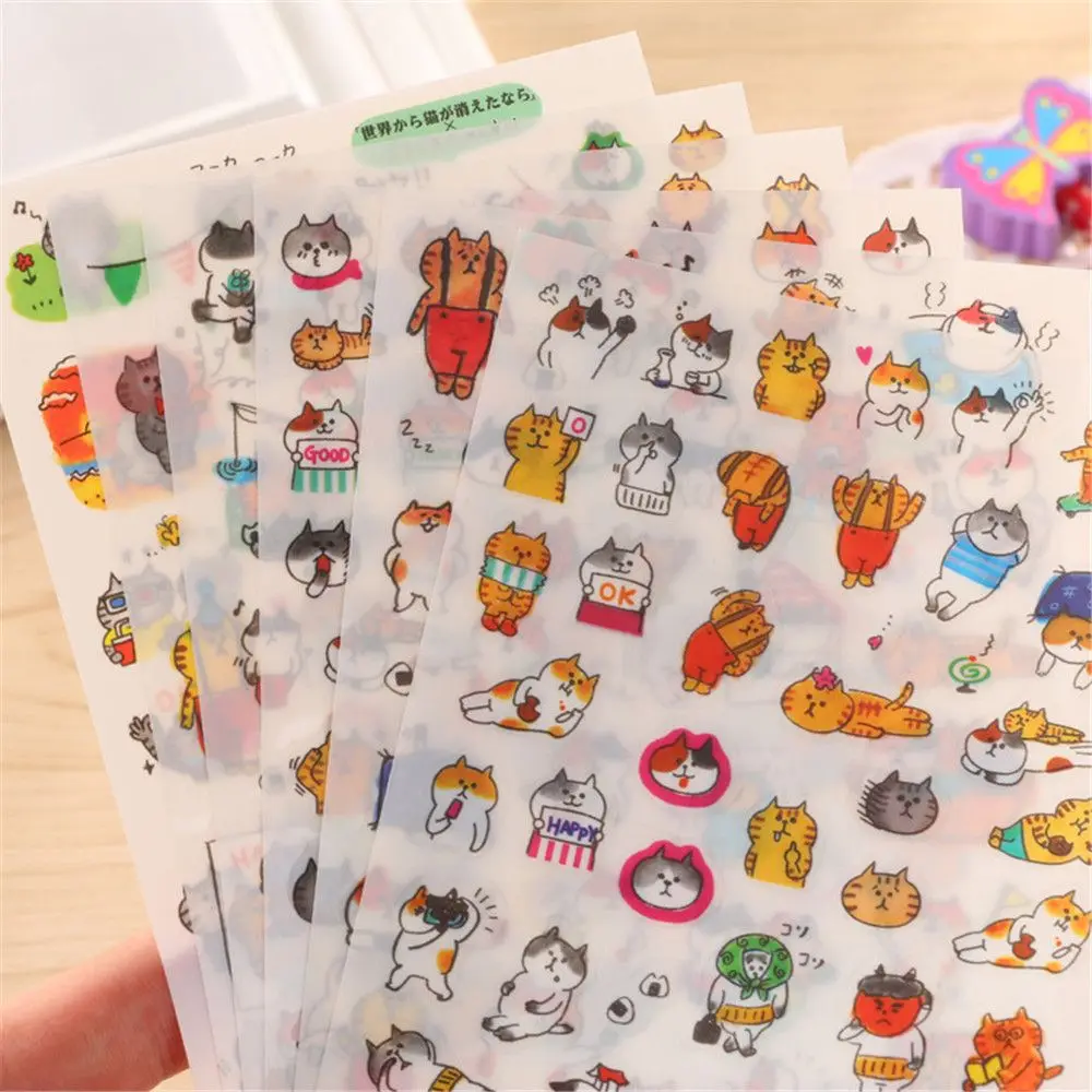 

6 sheets Cartoon Cats PVC Stickers Kawaii Stationery DIY Scrapbooking Dairy Photo Album Decorations Label Journal Stickers