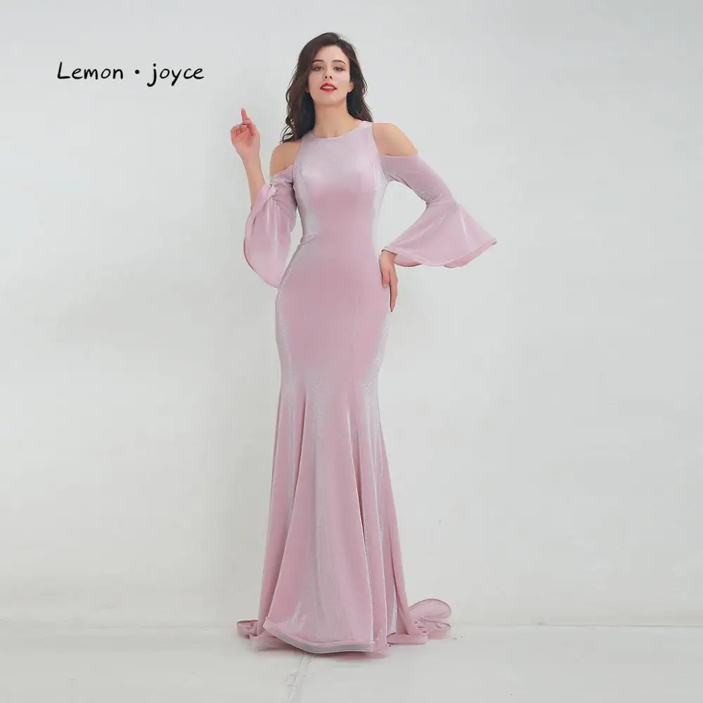 

Lemon joyce Evening Dress with Half Sleeves 2019 O-neck Simple Mermaid Long Party Gowns for Women vestido Plus Size