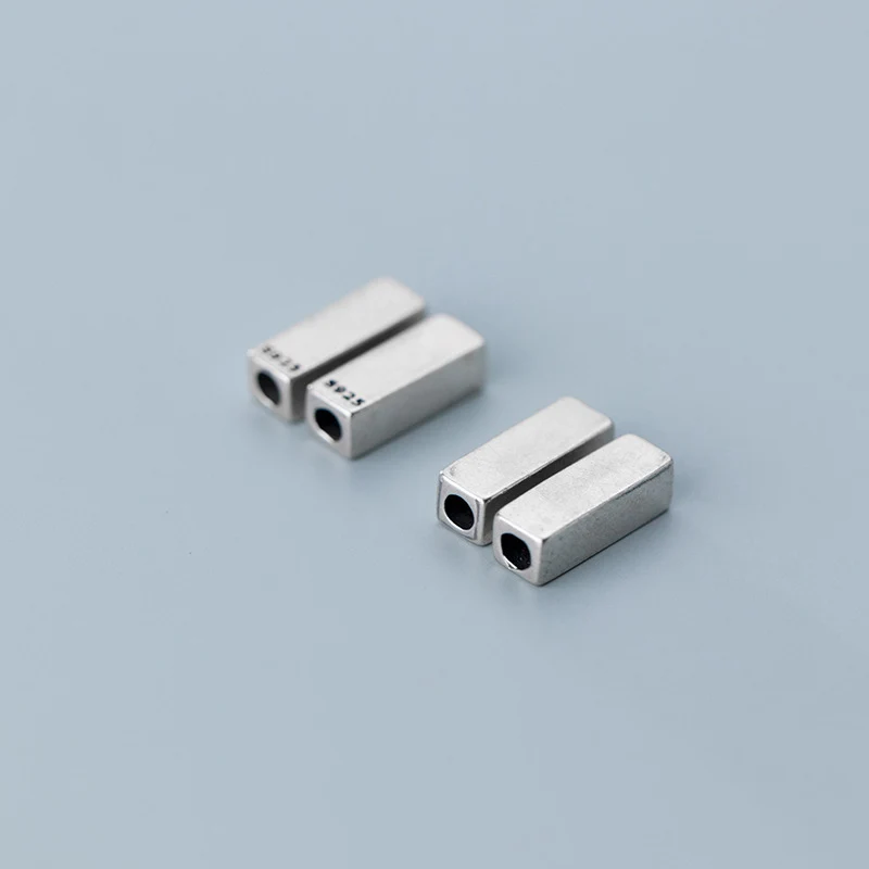 100% 925 Sterling Silver Rectangle Charm Beads Simple S925 Silver Geometry Spacer Beads DIY Jewelry Making Bracelets Accessories 3
