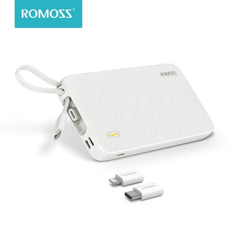 ROMOSS QS10 10000mAh Power Bank With Built-in Micro USB Cable External Battery Pack Travel Size Portable Charger For iPhone ROMOSS QS10 10000mAh Power Bank With Built-in Micro USB Cable External Battery Pack Travel Size Portable Charger For iPhone