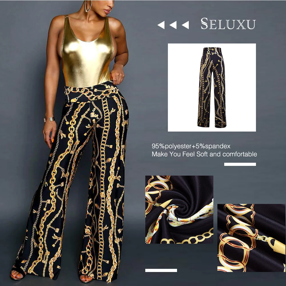 Seluxu Casual Wide Leg Pants Barocco Style 2019 Fashion Pants Women Digital Print Black Color High Waist Loose Trousers -C Seluxu Casual Wide Leg Pants Barocco Style 2019 Fashion Pants Women Digital Print Black Color High Waist Loose Trousers -C