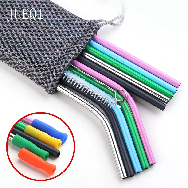 

Reusable Metal Drinking Straws 304 Stainless Steel Sturdy Bent Straight Drinks Straw with Cleaning Brush Bar Party Accessory