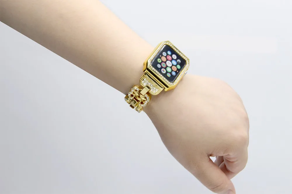Для Apple Watch группа новые металл Сталь кристалл часы ремешок + ПК Алмаз Дело ремешок для Apple Watch Series 1 2 3 iWatch ремешки