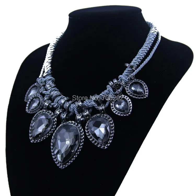 Новая мода веревка цепь Кристалл Teardrop Камень Подвески колье себе Цепочки и ожерелья для Для женщин
