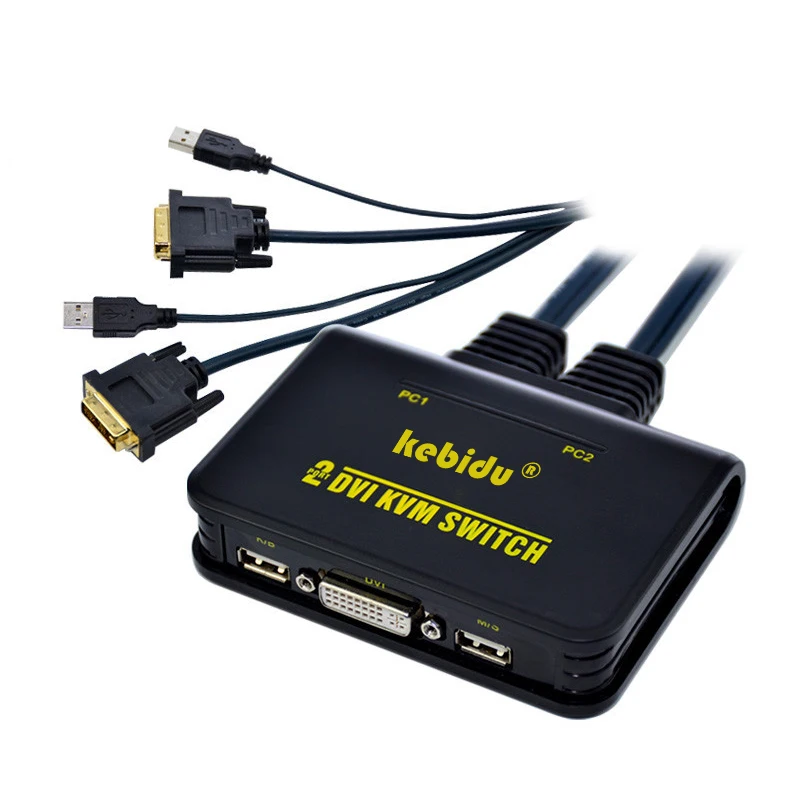 Kebidu 2 порта USB2.0 DVI KVM переключатель коробка 2 в 1 с аудио-видео кабелем для монитора клавиатуры мыши HDMI монитор KVM переключатель