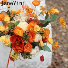 JaneVini Флер оранжевый невесты букет свадебных цветов Bukiet Slubny шелк желтый искусственный свадебный ленточная брошь букеты