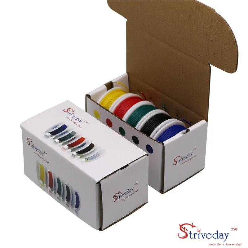  UL 1007 22AWG 40m/box Cable line PCB Wire Tinned copper 5 color Mix Solid Wires Kit Electrical Wire
