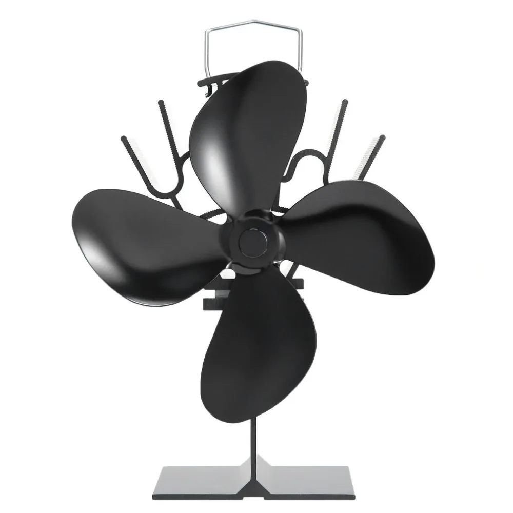 

EQ-4BKL Heat Powered Log Fireplace Fan 4 Blades Stove Fan Alumiunm Alloy Wood Burner Ultra Quiet Blower Home Accessories