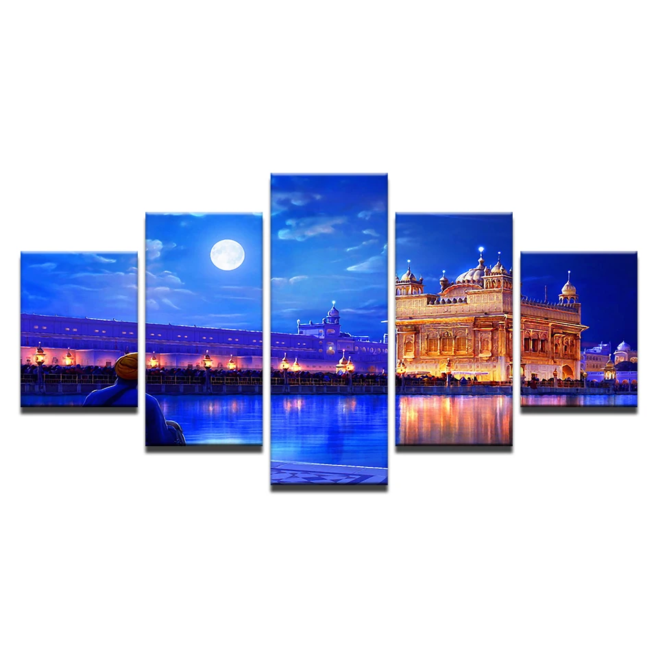 

Modular Wall Art Pictures Frame Living Room HD Printed Poster 5 Pieces Indian Golden Temple Canvas Painting Home Decor