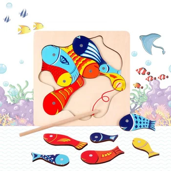 

Wooden Magnetic Ocean Fishing Toy Game Jigsaw Puzzle Board Juguetes Fish Magnet Toy Educational Outdoor Fun for Child Gifts