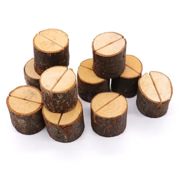 

10Pcs/lot Wooden Name Place Card Holders Stump Shape Stand Number Table Menu Photo Clip Holder Natural Wedding Party Decoration