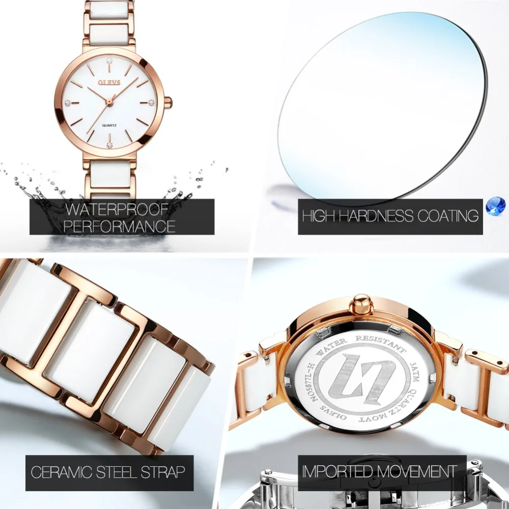 Black Woman Watch Ceramic Diamond Waterproof Quartz Clock Women Elegant Diamond Ladies Wrist Watch Rose Gold OLEVS Montre Femme