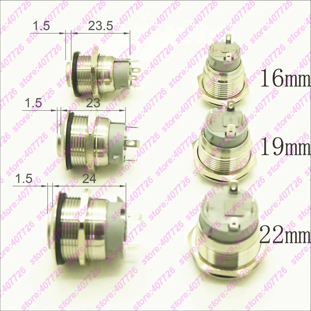 1 шт. 16 мм/19 мм/22 мм металлический кнопочный переключатель из нержавеющей стали с подсветкой кольцевой светодиодный 12 В/24 В фиксированный Фиксатор С Высокой Головкой MAX 10A