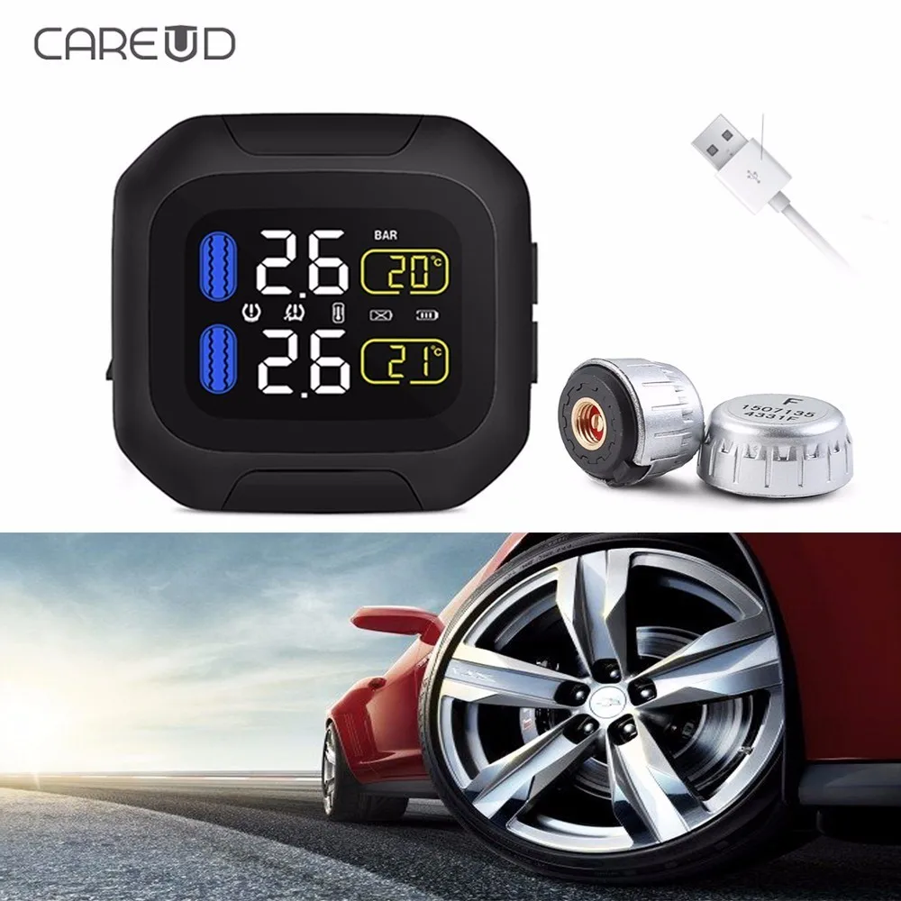

CAREUD M3 WI Real-time Car Motorcycle Tire Pressure Monitoring System Pressure Temperature Abnormal Alarming LCD Display TPMS