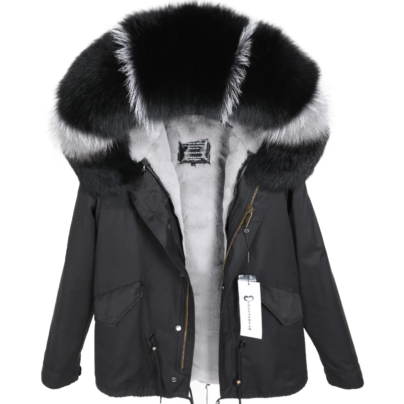 Maomaokong/ новая зимняя куртка из натурального Лисьего меха, натуральная подкладка из кроличьего меха, теплая длинная куртка, парка