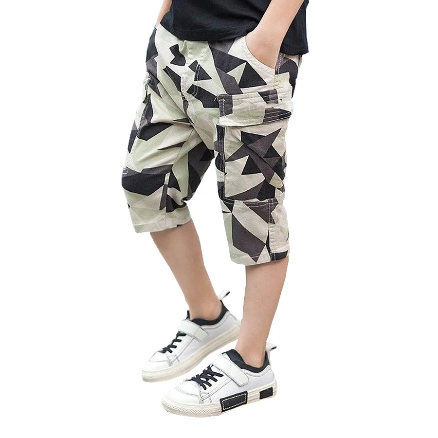 Camouflage Boy Shorts Teenager Summer Casual Mid Waist Cotton Bottom Children Geometric Short Pant Kids Trousers 4Y-14Y