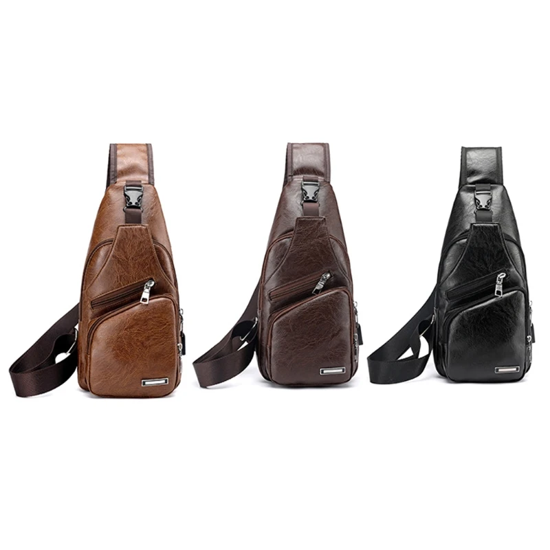 

Men's Fashion Crossbody Single Shoulder Bag USB Casual Chest Bags High Quality Faux Leather Shoulder bag Chest bag